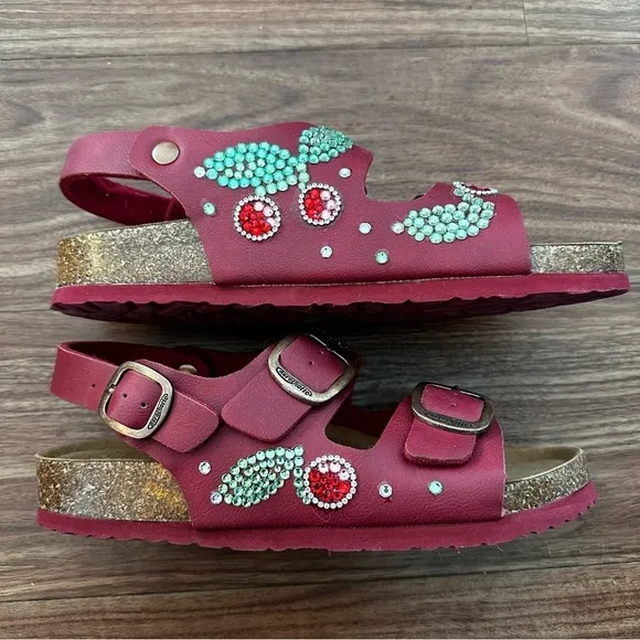 Aerothotic Two Strap Buckle Custom Rhinestone Cherry Sandals SZ 38 Red