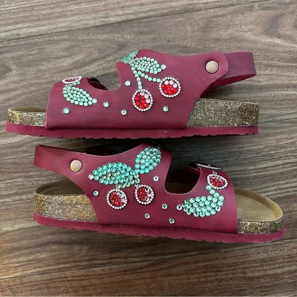 Aerothotic Two Strap Buckle Custom Rhinestone Cherry Sandals SZ 38 Red