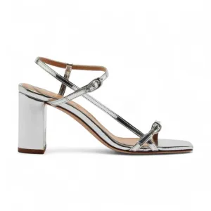 AEYDE Franzi Patent-Leather Strappy Sandals In Silver NEW
