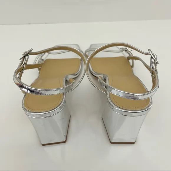 AEYDE Franzi Patent-Leather Strappy Sandals In Silver NEW