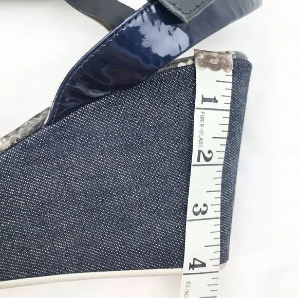 AGL Attilio Giusti Leombruni Blue Patent Leather, Denim, Snakeskin Wedge Sandal