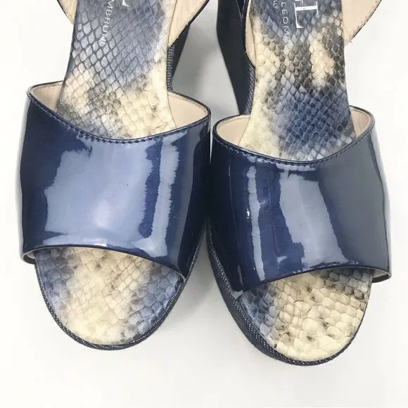AGL Attilio Giusti Leombruni Blue Patent Leather, Denim, Snakeskin Wedge Sandal