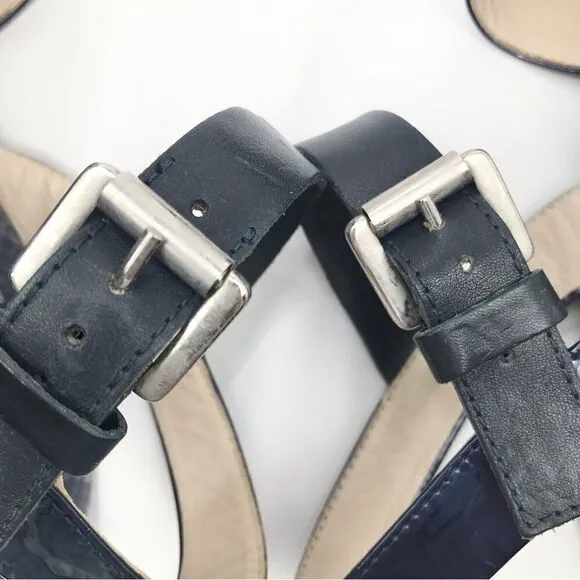 AGL Attilio Giusti Leombruni Blue Patent Leather, Denim, Snakeskin Wedge Sandal