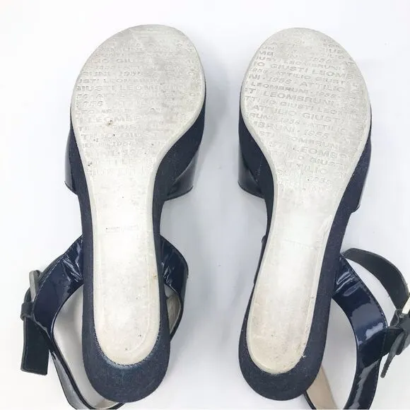 AGL Attilio Giusti Leombruni Blue Patent Leather, Denim, Snakeskin Wedge Sandal