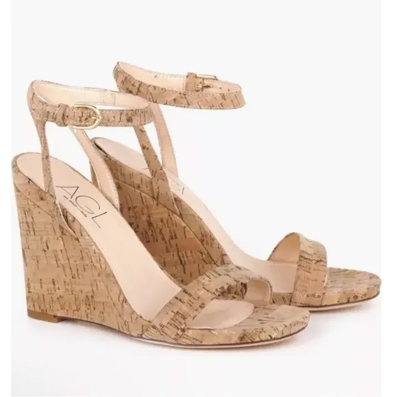 AGL Demi Ankle Strap Wedge Sandal Cork Leather Heel Size 41, US 10