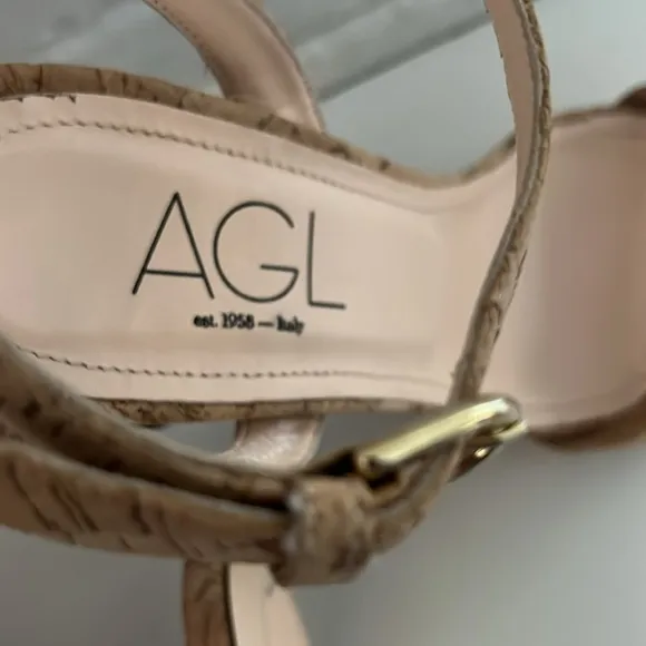 AGL Demi Ankle Strap Wedge Sandal Cork Leather Heel Size 41, US 10
