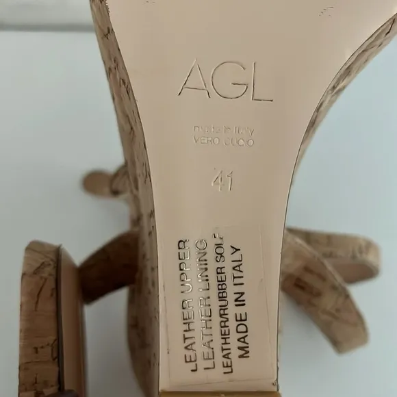 AGL Demi Ankle Strap Wedge Sandal Cork Leather Heel Size 41, US 10