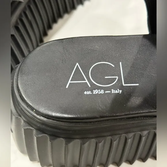 Agl Leyla Platform Black Leather Mesh Sandals Made In Italy Women’s Size 40 New