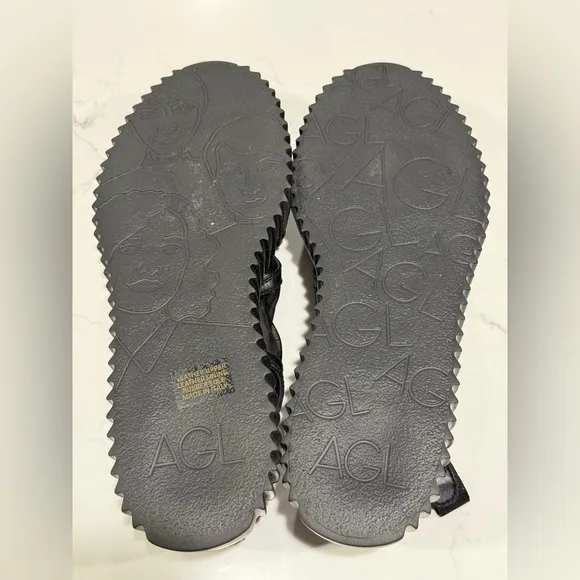 Agl Leyla Platform Black Leather Mesh Sandals Made In Italy Women’s Size 40 New