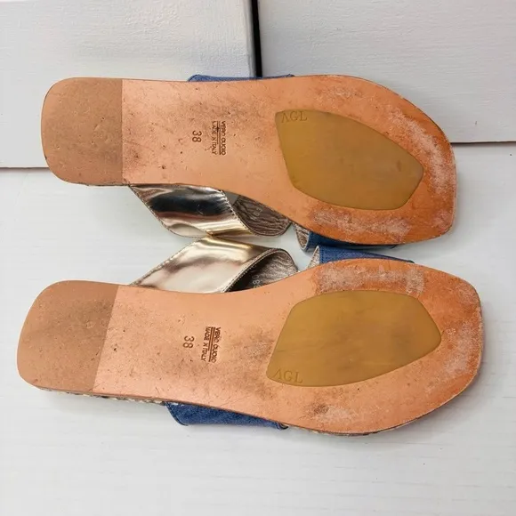 AGL Multicolor Patent Leather Asymmetrical Toe Loop Slide Sandals Size 8
