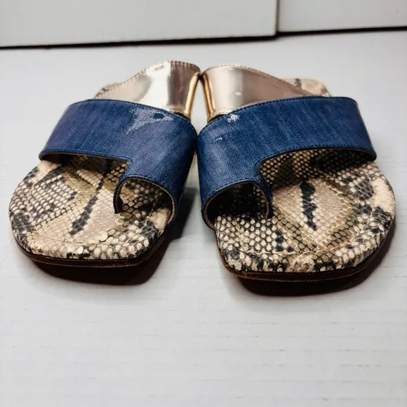 AGL Multicolor Patent Leather Asymmetrical Toe Loop Slide Sandals Size 8
