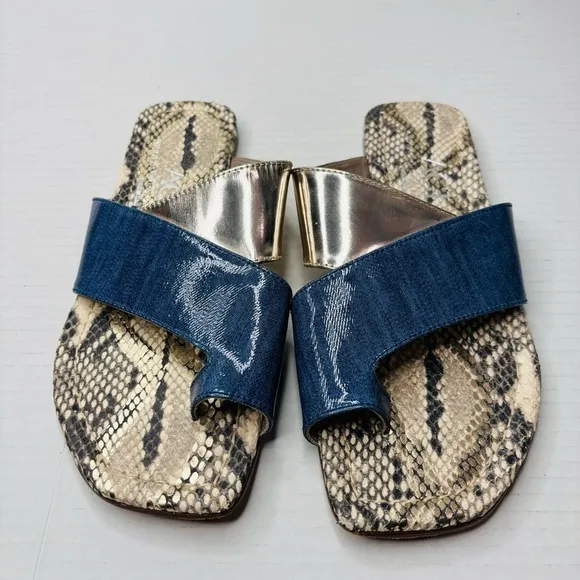 AGL Multicolor Patent Leather Asymmetrical Toe Loop Slide Sandals Size 8