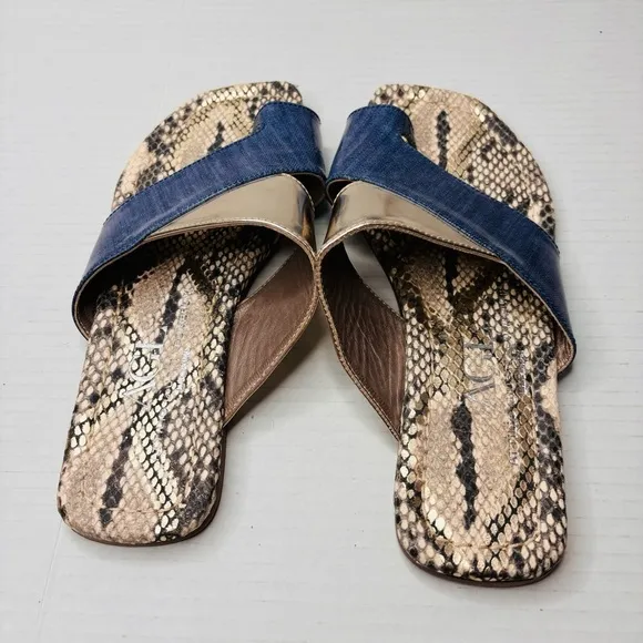 AGL Multicolor Patent Leather Asymmetrical Toe Loop Slide Sandals Size 8