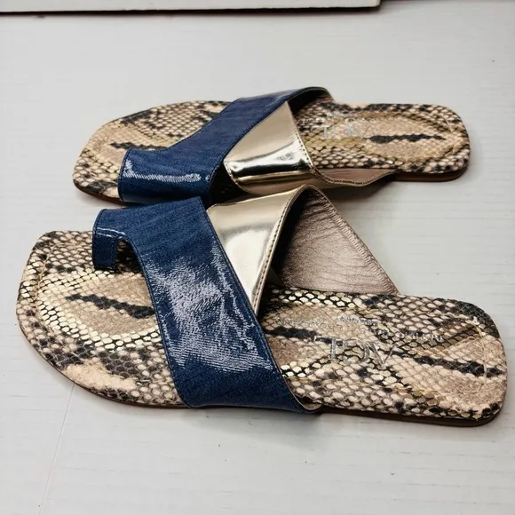 AGL Multicolor Patent Leather Asymmetrical Toe Loop Slide Sandals Size 8