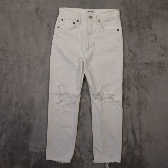 Agolde 90's mid rise loose jean women's 25 cloudburst white denim distressed