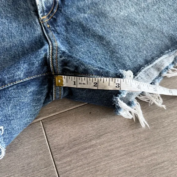 Agolde Dee Jean Short in Precision 27 Distressed Blue Denim High Waisted Raw Hem