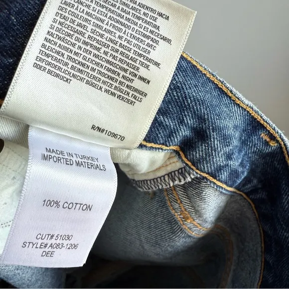 Agolde Dee Jean Short in Precision 27 Distressed Blue Denim High Waisted Raw Hem
