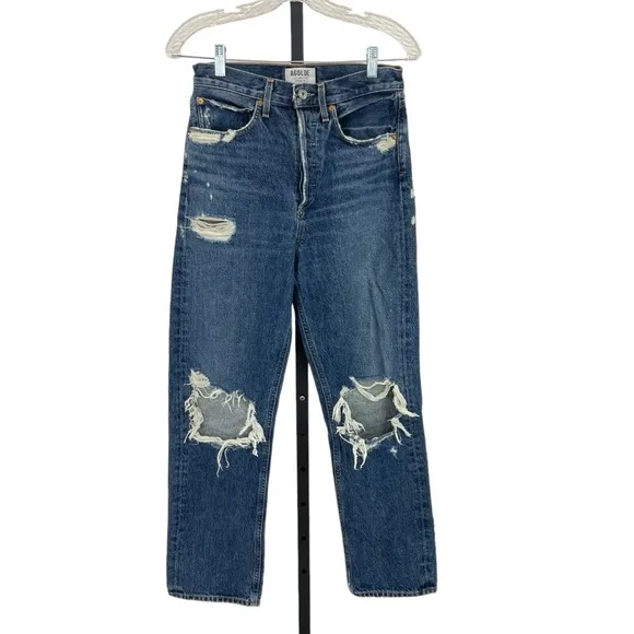 AGolde High Rise 90’s Pinch Waist Distressed Jeans 25 Blue