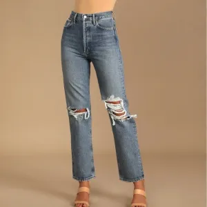 AGolde High Rise 90’s Pinch Waist Distressed Jeans 25 Blue