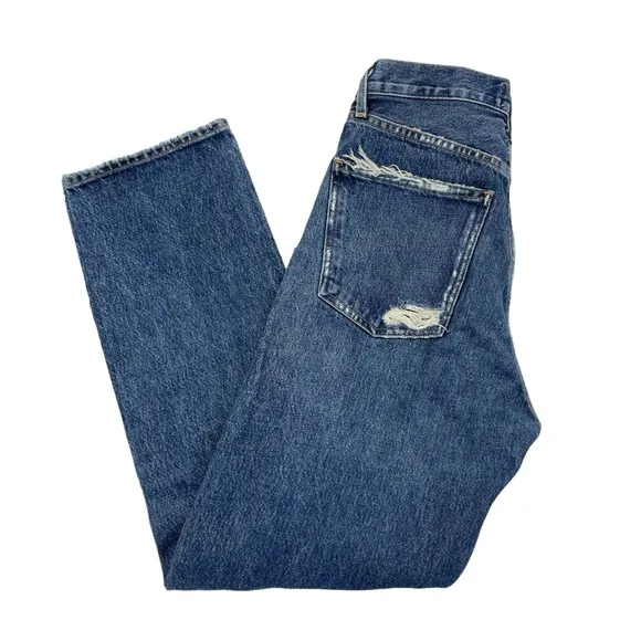 AGolde High Rise 90’s Pinch Waist Distressed Jeans 25 Blue
