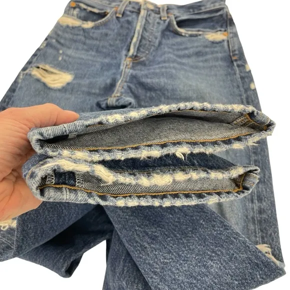 AGolde High Rise 90’s Pinch Waist Distressed Jeans 25 Blue
