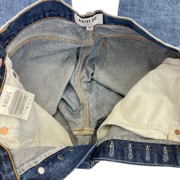 AGolde High Rise 90’s Pinch Waist Distressed Jeans 25 Blue
