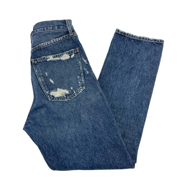 AGolde High Rise 90’s Pinch Waist Distressed Jeans 25 Blue