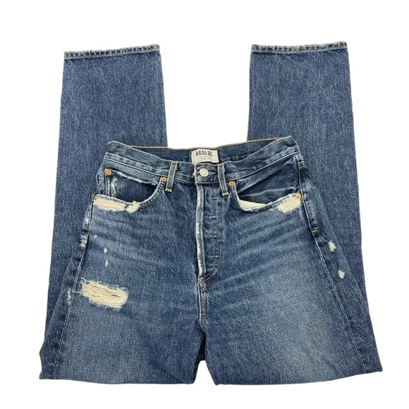 AGolde High Rise 90’s Pinch Waist Distressed Jeans 25 Blue