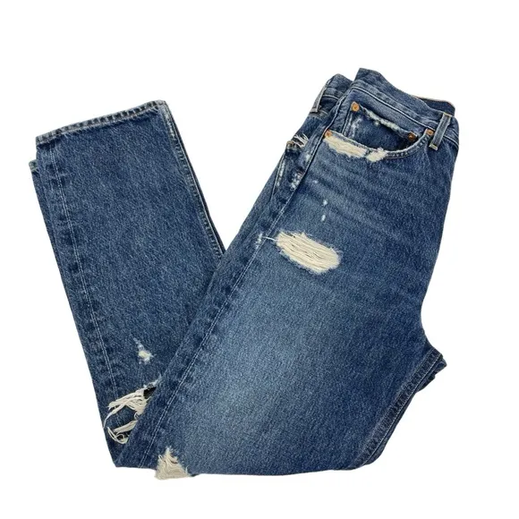 AGolde High Rise 90’s Pinch Waist Distressed Jeans 25 Blue