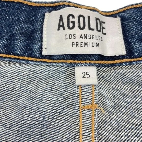 AGolde High Rise 90’s Pinch Waist Distressed Jeans 25 Blue