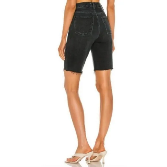 AGOLDE Revolve ‘90s Pinch High Waist Frayed Hem Denim Shorts Nix, Black, Size 23