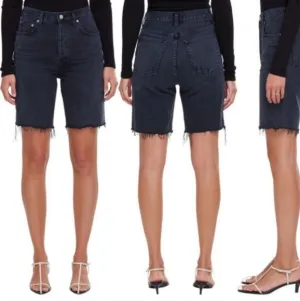 AGOLDE Revolve ‘90s Pinch High Waist Frayed Hem Denim Shorts Nix, Black, Size 23