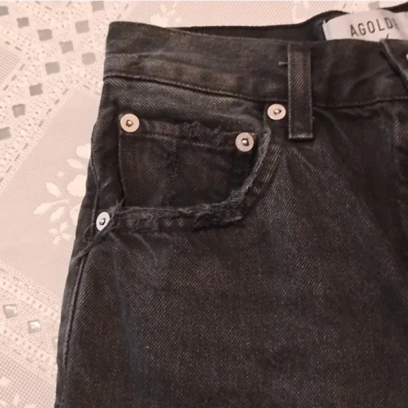 AGOLDE Revolve ‘90s Pinch High Waist Frayed Hem Denim Shorts Nix, Black, Size 23