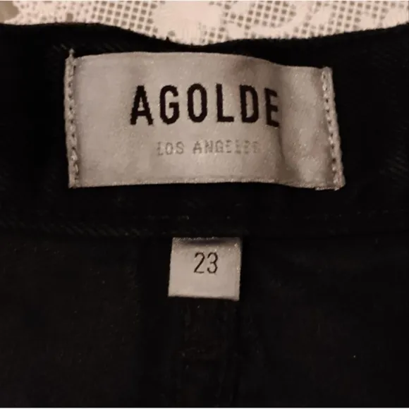AGOLDE Revolve ‘90s Pinch High Waist Frayed Hem Denim Shorts Nix, Black, Size 23