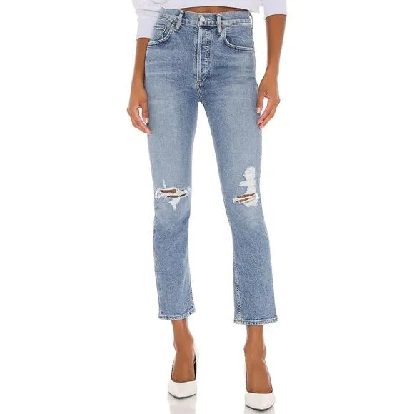 AGOLDE Riley High Rise Straight Crop Blue Jeans Size 25