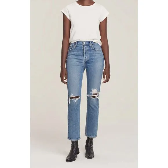 AGOLDE Riley High Rise Straight Crop Blue Jeans Size 25