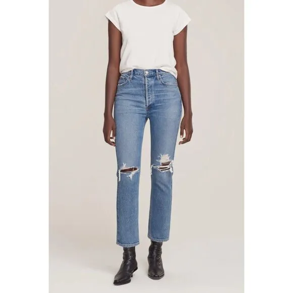 AGOLDE Riley High Rise Straight Crop Jeans in Whiplash