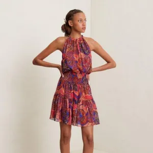 A.L.C. Cory Paisley High-Neck Mini Dress in Pink Cobalt Multi {2C21}