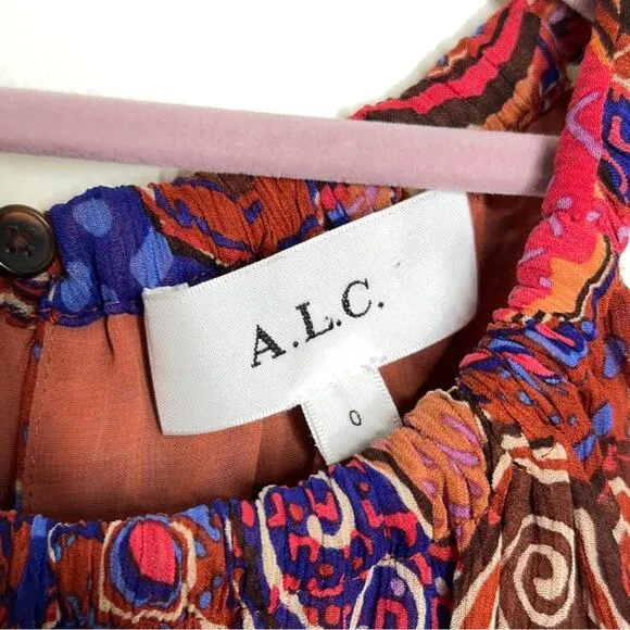 A.L.C. Cory Paisley High-Neck Mini Dress in Pink Cobalt Multi {2C21}