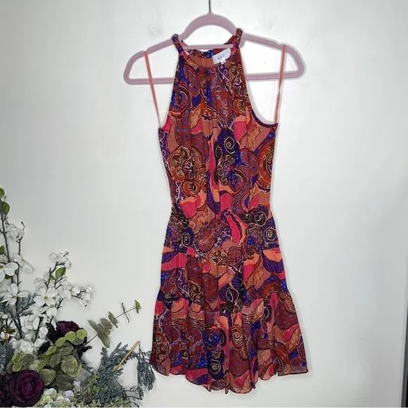 A.L.C. Cory Paisley High-Neck Mini Dress in Pink Cobalt Multi {2C21}