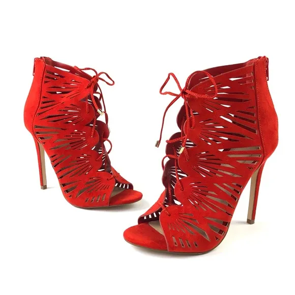 Aldo Lassie Cutout Red Suede Lace-Up Heels