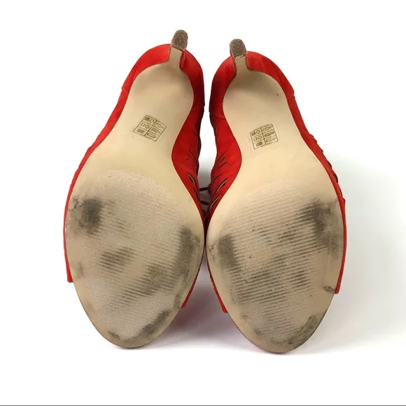 Aldo Lassie Cutout Red Suede Lace-Up Heels