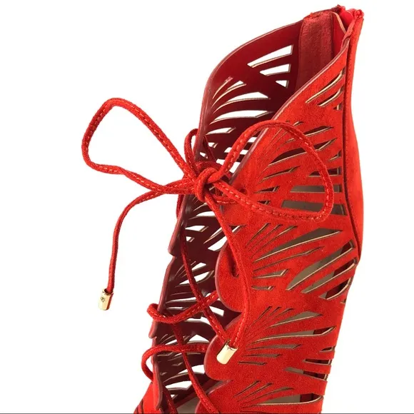 Aldo Lassie Cutout Red Suede Lace-Up Heels