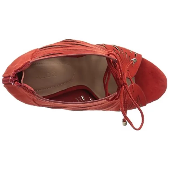 Aldo Lassie Cutout Red Suede Lace-Up Heels