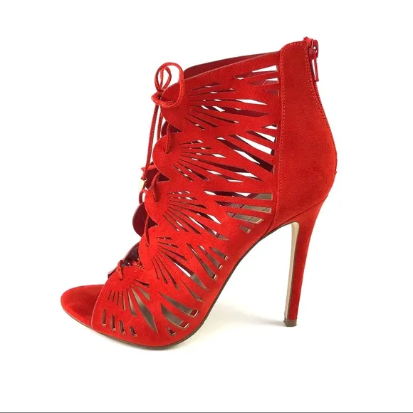 Aldo Lassie Cutout Red Suede Lace-Up Heels