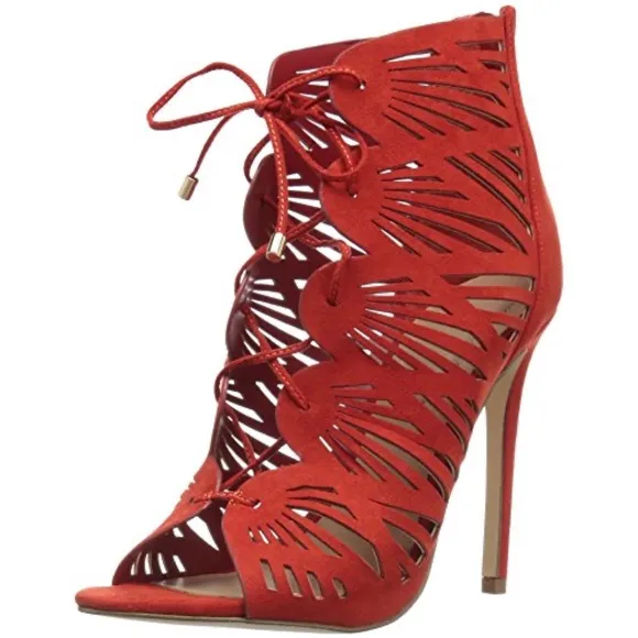 Aldo Lassie Cutout Red Suede Lace-Up Heels