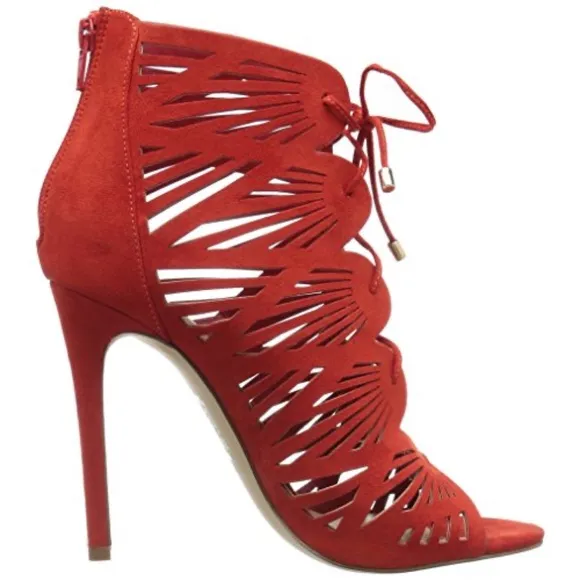 Aldo Lassie Cutout Red Suede Lace-Up Heels