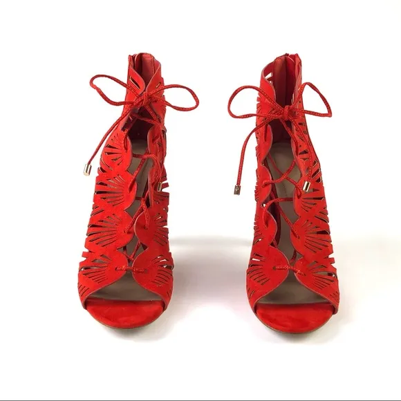 Aldo Lassie Cutout Red Suede Lace-Up Heels