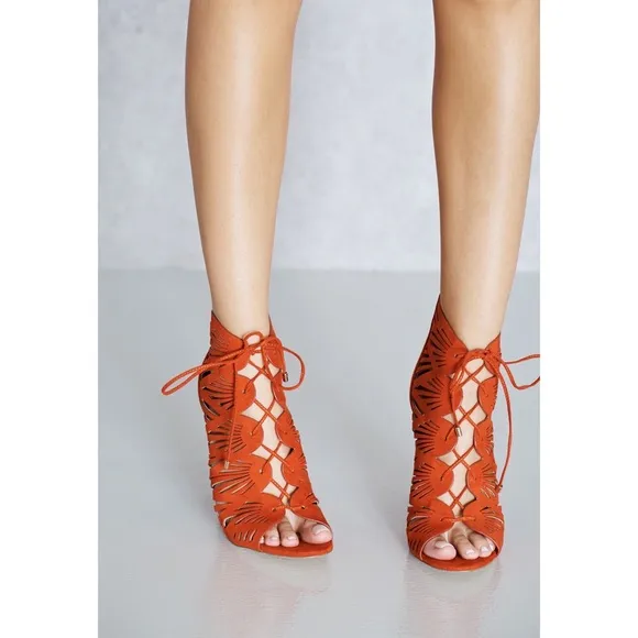 Aldo Lassie Cutout Red Suede Lace-Up Heels