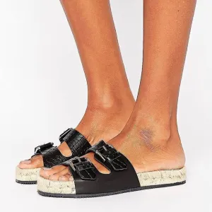 ALDO Buckle Black Sandal with Espadrille Sole NWT